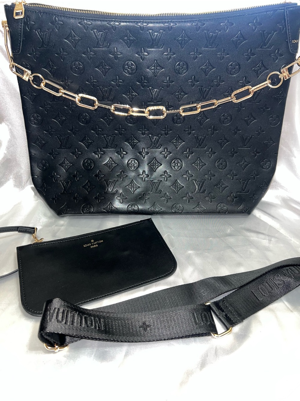 Inspired Black Monogram Empreinte Shoulder Tote with Gold Chain Detail